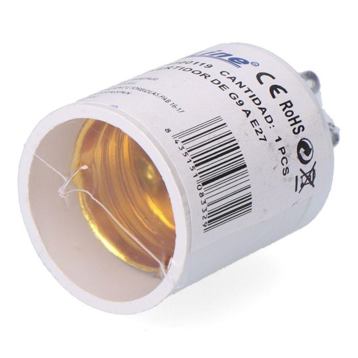 Convertidor de g9 a e27, 2 a 230 v, blanco, ø33 x 57mm (retractilado) 1 Convertidor de g9 a e27, 2 a 230 v, blanco, ø33 x 57mm (retractilado) 1