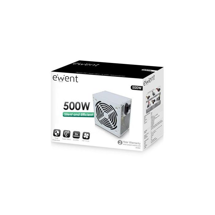 Ewent EW3909 Fuente de Alimentación 500W ATX para PC con Conector 20+4 pin, Ventilador Activo 12cm, Protección Sobretensión, Gris 2 Ewent EW3909 Fuente de Alimentación 500W ATX para PC con Conector 20+4 pin, Ventilador Activo 12cm, Protección Sobretensión, Gris 2