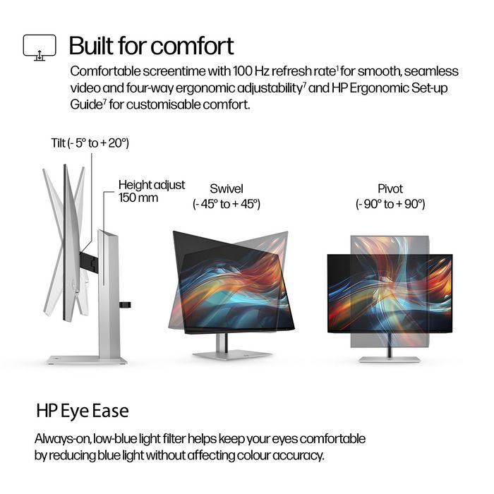 HP 724pu Monitor Series 7 Pro 24 pulgadas WUXGA USB-C, Pantalla 16:10, Precisión de Color y Hub de Productividad 4