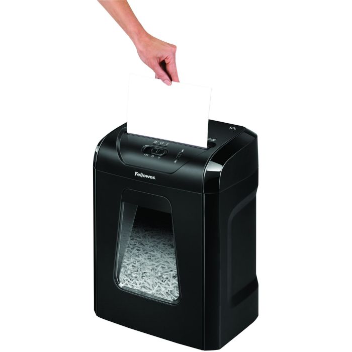 Fellowes 12C Destructora de Papel Corte Partículas 4x40mm P-4 para 12 Hojas, Papelera 19L, Grapas y Tarjetas, Hogar/Oficina Negra 4