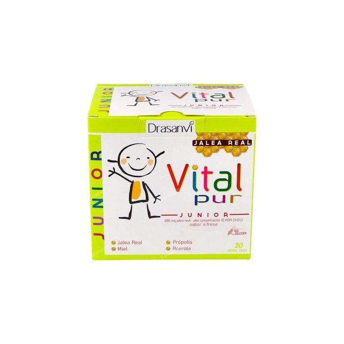 DRASANVI Vitalpur Junior Complemento Alimenticio Niños +3 años con Jalea Real, Miel y Vitamina C Sabor Fresa 20 Viales