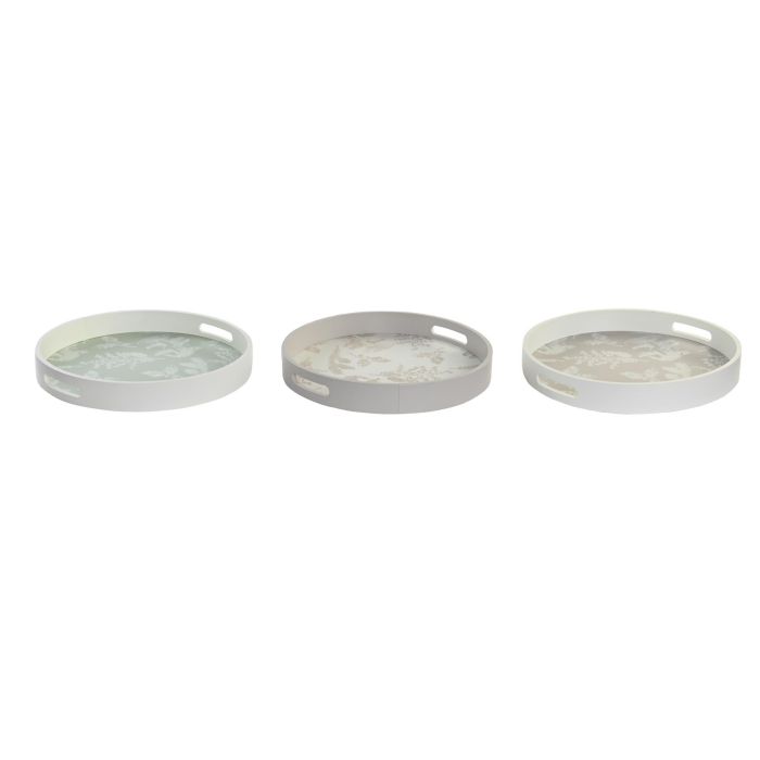 DKD Home Decor Bandeja Decorativa Alpino Hecha a Mano de MDF, Juego de 3 Unidades Marrón Claro Blanco 35x35x5 cm - Diseño Único para Hogar y Regalo