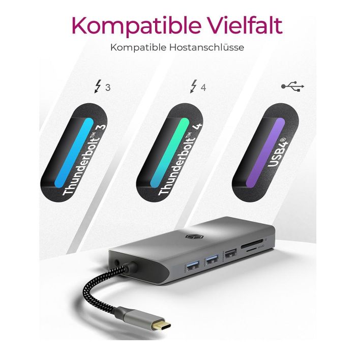 ICY BOX IB-DK4061-CPD USB-C Docking Station con Carga PD de 100W y Múltiples Puertos 6