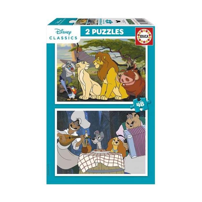 Puzzle 2x48 piezas animales disney (la dama y el vagabundo y el rey león)