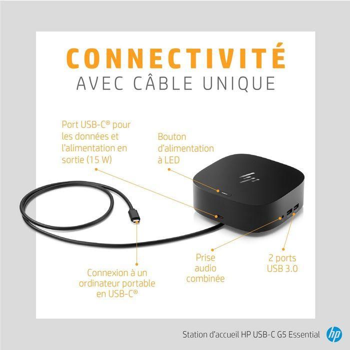 HP G5 USB-C Essential Dock - Estación de Acoplamiento Compacta para Portátiles - Soporte Triple Pantalla, Ethernet, Carga 10 HP G5 USB-C Essential Dock - Estación de Acoplamiento Compacta para Portátiles - Soporte Triple Pantalla, Ethernet, Carga 10