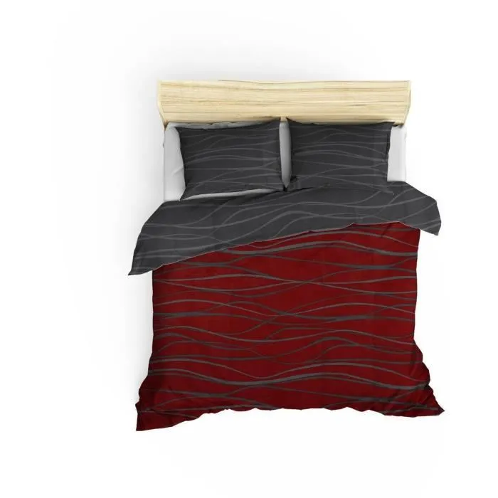 Juego de Cama con Funda Nórdica 220x240 cm y Fundas de Almohada 60x60 cm - 65% Algodón, 35% Poliéster - Rojo ASI8681181780442 1