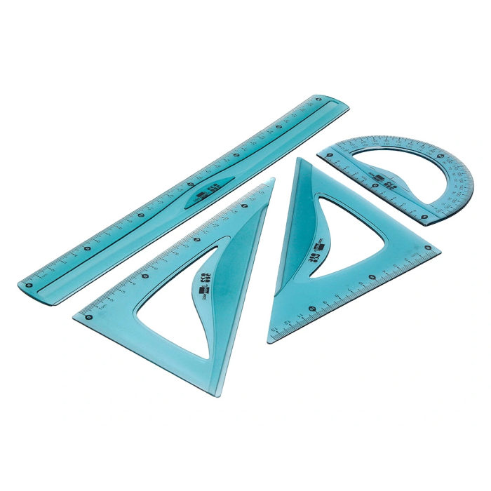 Liderpapel Juego Reglas Escuadra 20cm Cartabón 18cm Regla 30cm Semicírculo 10cm Ecouse 100% PET Reciclado Anti Rotura 5