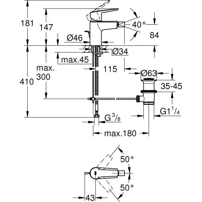 Grohe Mezclador Monomando de Bidé Tamaño S 1