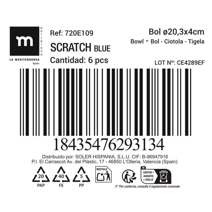 La Mediterranea Bol Scratch Blue 20.3 cm x 4 cm (12 Unidades) 2