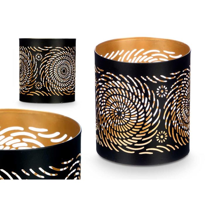 Portavela Calado Negro Dorado Espiral Giftdecor 9x10x9 cm Metal Hierro (24 Unidades) Portavela Calado Negro Dorado Espiral Giftdecor 9x10x9 cm Metal Hierro (24 Unidades)