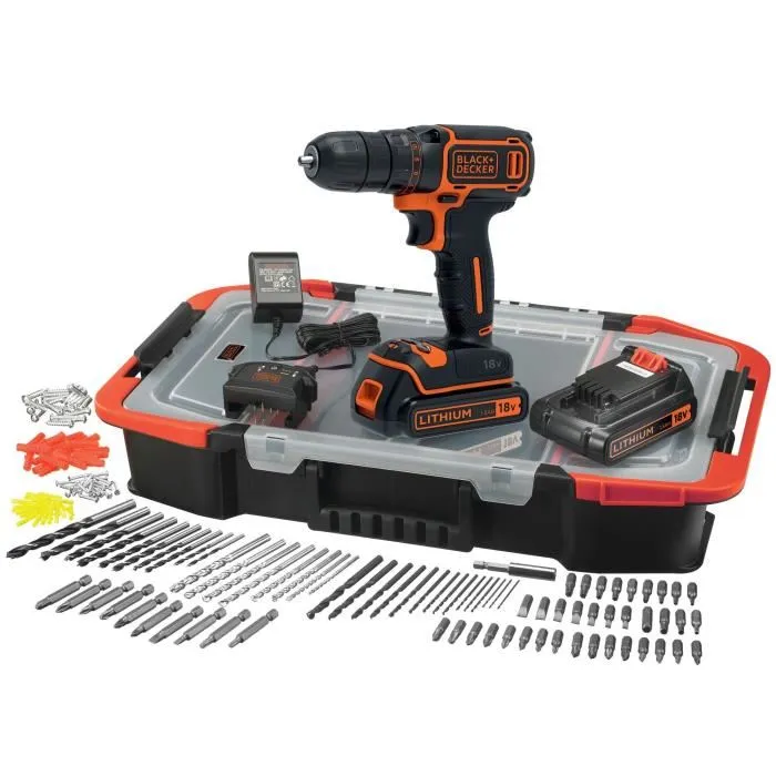 Black & Decker Taladro Inalámbrico BDCDC18BAST-QW Litio 18V 2 Baterías y 160 Accesorios 0 Black & Decker Taladro Inalámbrico BDCDC18BAST-QW Litio 18V 2 Baterías y 160 Accesorios 0