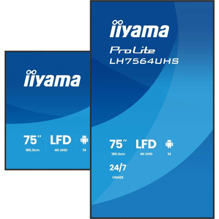 Iiyama LH7564UHS-B1AG Pantalla Señalización Digital 75" 4K UHD Wifi 500 cd/m² Android 24/7 9 Iiyama LH7564UHS-B1AG Pantalla Señalización Digital 75" 4K UHD Wifi 500 cd/m² Android 24/7 9