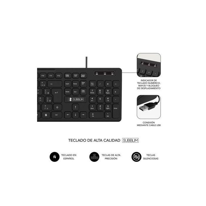 SUBBLIM Combo Business Slim Silencioso con cable USB Negro 2