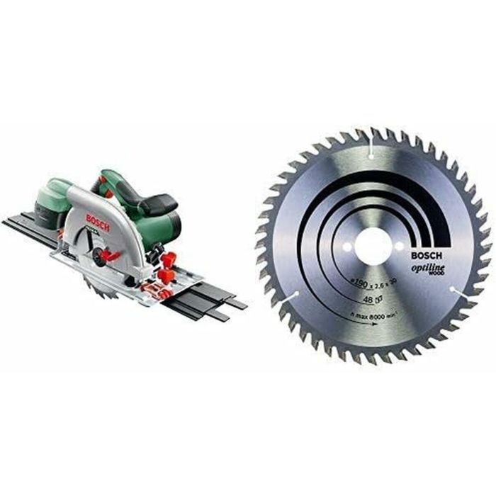 Bosch PKS66AF Sierra circular eléctrica 1600W, 5000 rpm, con riel guía, tope paralelo y caja CleanSystem 4 Bosch PKS66AF Sierra circular eléctrica 1600W, 5000 rpm, con riel guía, tope paralelo y caja CleanSystem 4