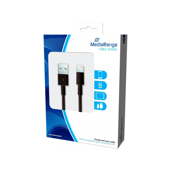 Mediarange Cable USB 2.0 a Apple Lightning 1m Negro para iPhone iPad iPod Carga y Sincronización 1 Mediarange Cable USB 2.0 a Apple Lightning 1m Negro para iPhone iPad iPod Carga y Sincronización 1