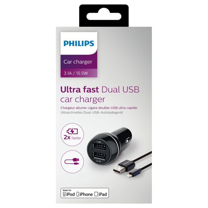 Philips Dual Car Charger 15W mit Apple Lightning Kabel MFI 1