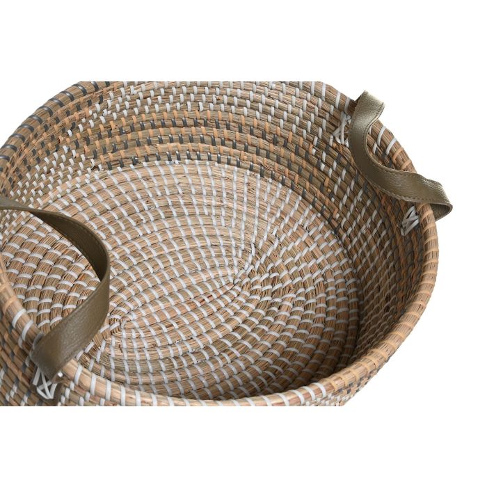 DKD Home Decor Cesta de Almacenamiento Decorativa Tropical de Seagrass y PU en Colores Natural y Amarillo, Pack de 2, Medidas 34x45x27 cm 1 DKD Home Decor Cesta de Almacenamiento Decorativa Tropical de Seagrass y PU en Colores Natural y Amarillo, Pack de 2, Medidas 34x45x27 cm 1
