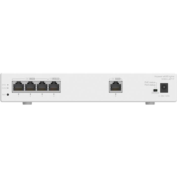 HUAWEI eKit S380-L4P1T Gateway Multi-Servicio, 1xGE WAN, 4xGE LAN (PoE+ 50W) para SME, Hoteles, Educación