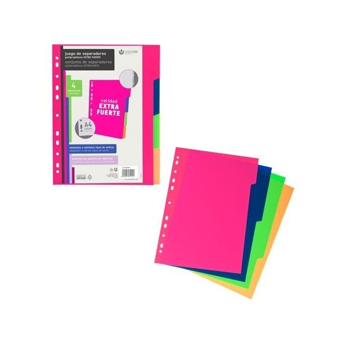 Carchivo Separadores 4 Posiciones A4 Pp Extra Fuerte Colores Fashion Carchivo Separadores 4 Posiciones A4 Pp Extra Fuerte Colores Fashion