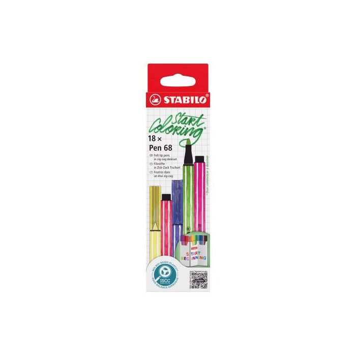 Stabilo Rotulador Pen 68 Acuarelable Estuche Zig Zag 18 Unidades Colores Surtidos Trazo 1 mm 3