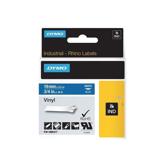 Cinta De Rotular Dymo Rhino Id1 Vinilo 5,5M 19Mm Blanco Sobre Azul (1805417)