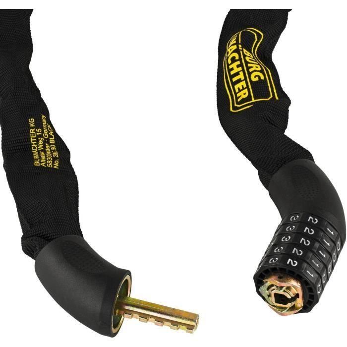 Candado de cadena para bicicleta - BURG WACHTER - 280 C 90 BLACK - Acero 6 mm, enfundado, código 3 Candado de cadena para bicicleta - BURG WACHTER - 280 C 90 BLACK - Acero 6 mm, enfundado, código 3