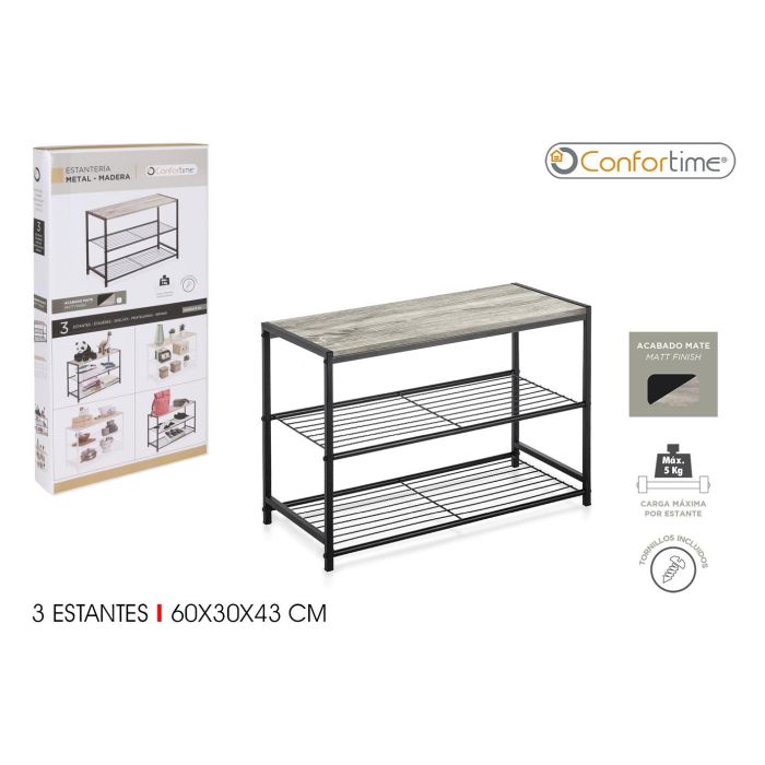 Estantería 3 niveles metal y madera negra - Confortime (4 Unidades) Estantería 3 niveles metal y madera negra - Confortime (4 Unidades)
