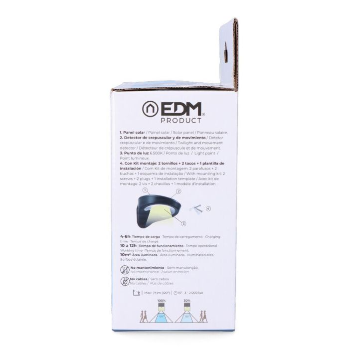 Edm Aplique Solar 2W 200LM 6500K con Sensor, Color Negro, 31 LEDs, IP54 5 Edm Aplique Solar 2W 200LM 6500K con Sensor, Color Negro, 31 LEDs, IP54 5