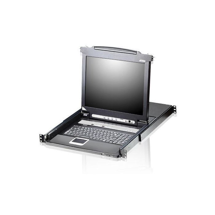Aten CL5708 KVMP Switch LCD 19" con Teclado, Monitor LCD LED Retroiluminado y Touchpad Integrados, 8 Puertos, Montaje en Rack 1U Deslizante, PS/2 USB