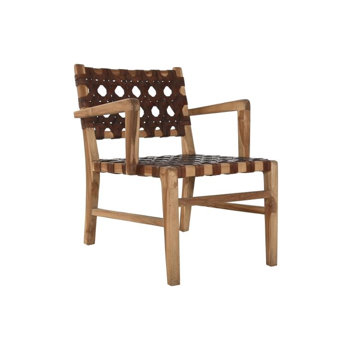 DKD Home Decor Indo 1c25 Sillón Marron Marron Claro de Teca y Piel, Trenzado a mano, 58 x 74 x 56 cm (2 Unidades) DKD Home Decor Indo 1c25 Sillón Marron Marron Claro de Teca y Piel, Trenzado a mano, 58 x 74 x 56 cm (2 Unidades)