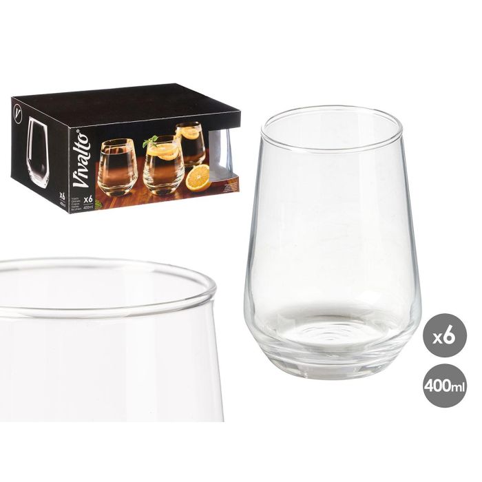 Vivalto Vaso Cónico de Vidrio 400 ml, Transparente, Apto para Lavavajillas (24 Unidades)
