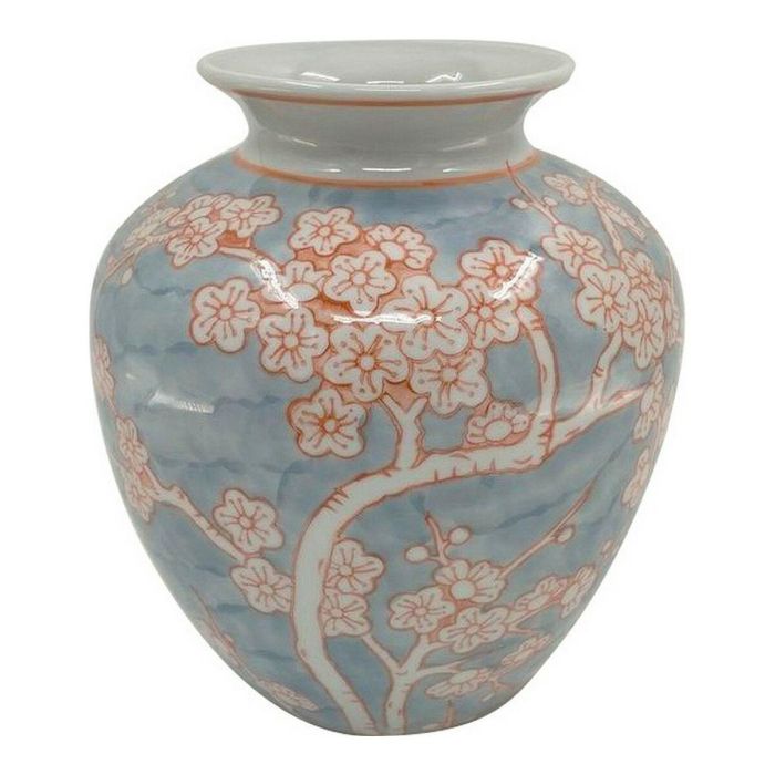 Jarrón DKD Home Decor Porcelana Azul Naranja Oriental (22 x 22 x 25 cm)