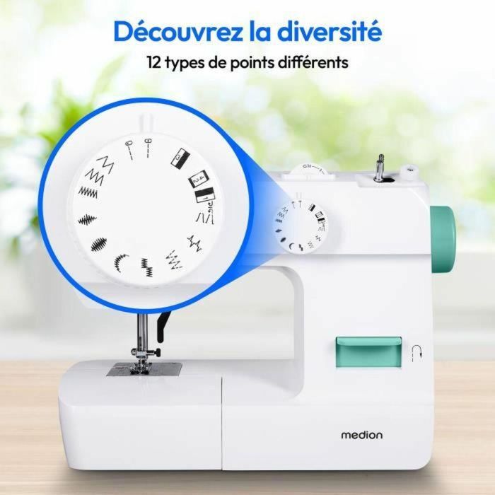 Medion SM 70 Máquina de Coser 71W 12 Puntadas 700 rpm Luz LED Turquesa 5