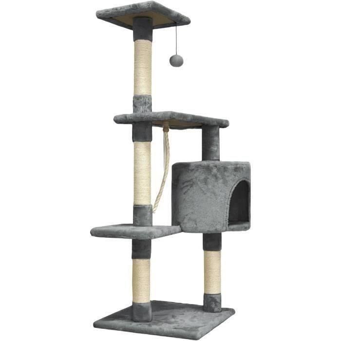 PALOMA Rascador para gatos gris oscuro 40 x 40 x 114 cm - 3 plataformas, 1 cuerda, 1 nicho, rascadores 1 PALOMA Rascador para gatos gris oscuro 40 x 40 x 114 cm - 3 plataformas, 1 cuerda, 1 nicho, rascadores 1