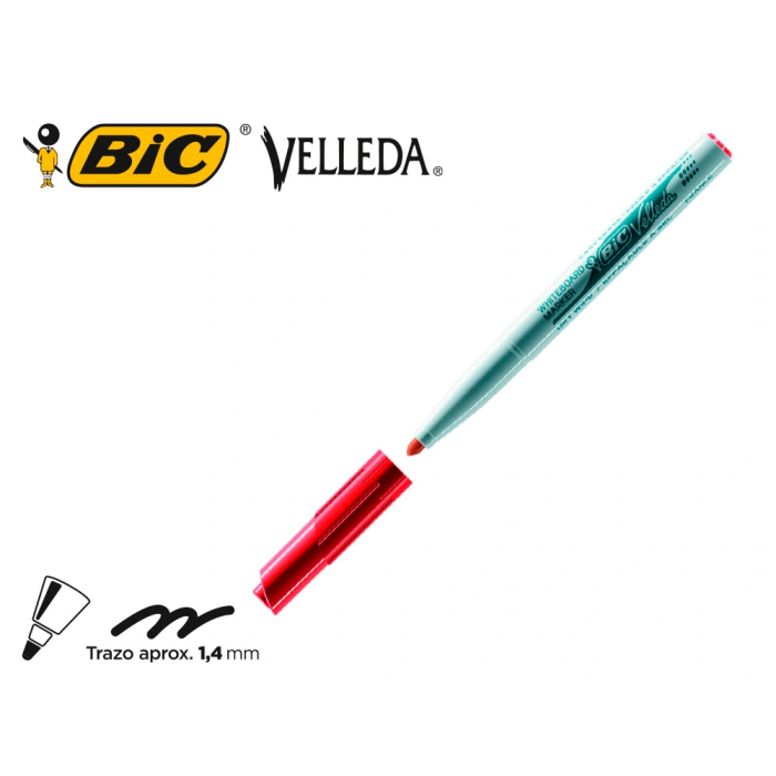 Bic Rotulador Velleda para Pizarra Blanca, Punta Redonda, Tinta Negra, Trazo 1,4 mm, Color Rojo 4 Bic Rotulador Velleda para Pizarra Blanca, Punta Redonda, Tinta Negra, Trazo 1,4 mm, Color Rojo 4