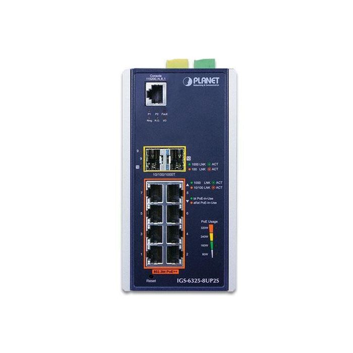 Planet IGS-6325-8UP2S2X Switch Industrial PoE Gigabit 8 Puertos 802.3bt + 2 SFP Gestionable L3
