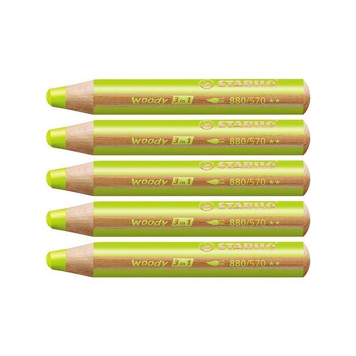 Stabilo Lápices De Colores Woody 3 En 1 Verde Hoja Estuche 5 Ud