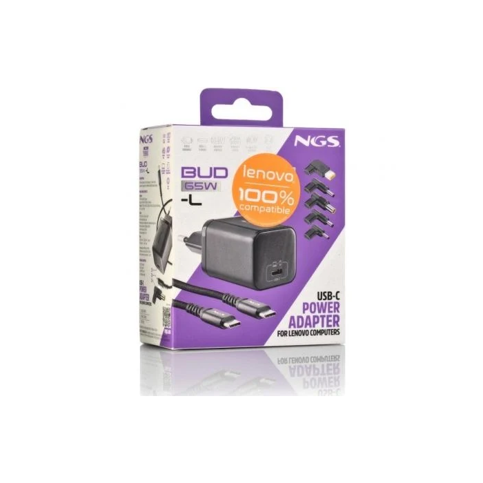 NGS BUD65W-L Cargador GaN USB-C 65W para Portátil Lenovo Automático con 5 Conectores Voltaje 5-20V 4