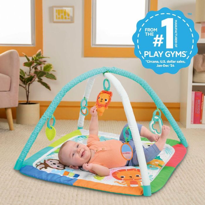 Bright Starts Alfombra de Actividades Plegable para Bebé BS17516 - Azul Jungla con Juguetes Sensoriales y Musicales, Espejo 10