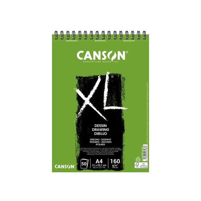 Canson Bloc Dibujo XL Dessin DIN A4 Liso Microperforado Espiral 21x29.7 cm 50 Hojas 160 gr/m²