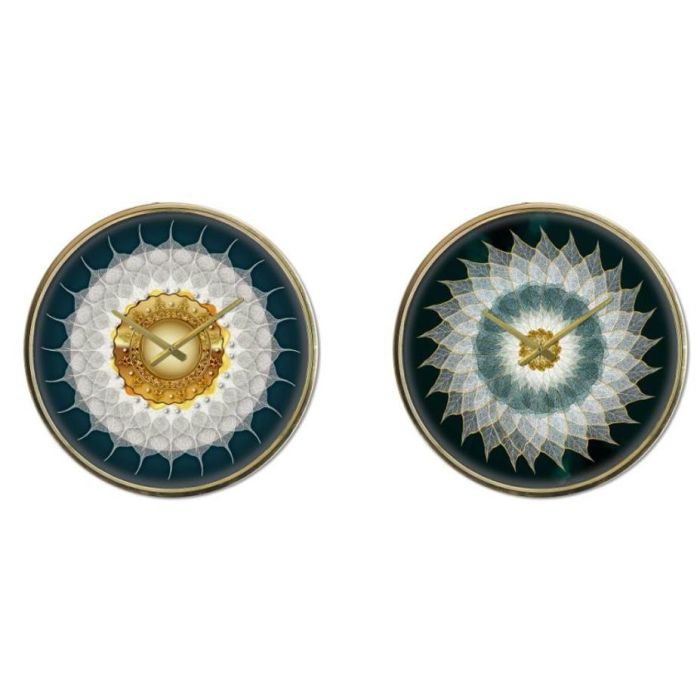 DKD Home Decor Reloj de Pared Decorativo Moderno Turquesa y Dorado de Cristal y Hierro, 40x40 cm - Pack 2 Unidades