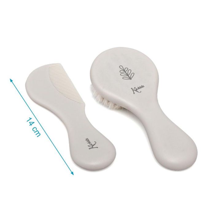 KioKids Set Peine y Cepillo Bebé Cerdas Naturales Extrasuave para Pelo Delicado Recién Nacido Gris +0 Meses 3