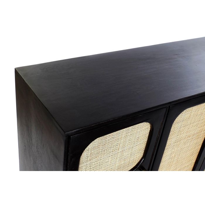 DKD Home Decor Buffet Moderno Negro Natural de Mango y Ratán con 4 Puertas, 3 Estanterías y Desmontable, 150 x 40 x 78 cm 1