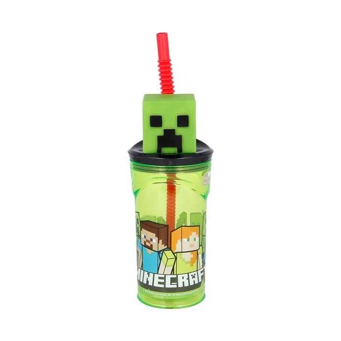 Stor Vaso Minecraft con Figurita 3D 360 ml - Plástico PS y Paja PP - Niños +3 Años Stor Vaso Minecraft con Figurita 3D 360 ml - Plástico PS y Paja PP - Niños +3 Años