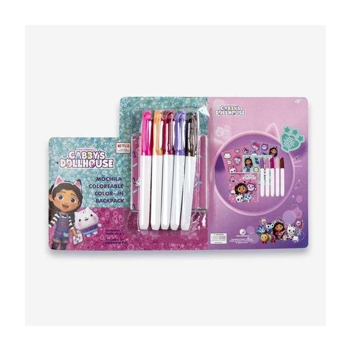 Cerdá Diy Set Mochila Escolar Gabby's Dollhouse Rosa 30x38x14 cm para Personalizar Niñas +3 años 4