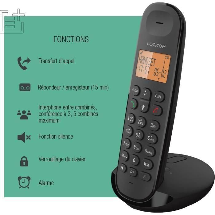 Teléfono inalámbrico fijo - LOGICOM - DECT ILOA 155T SOLO - Negro - Con contestador automático 5