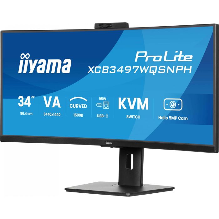 Iiyama Monitor curvo VA UWQHD de 34'' con cámara Windows Hello, USB-C, KVM, XCB3497WQSNPH-B1 9