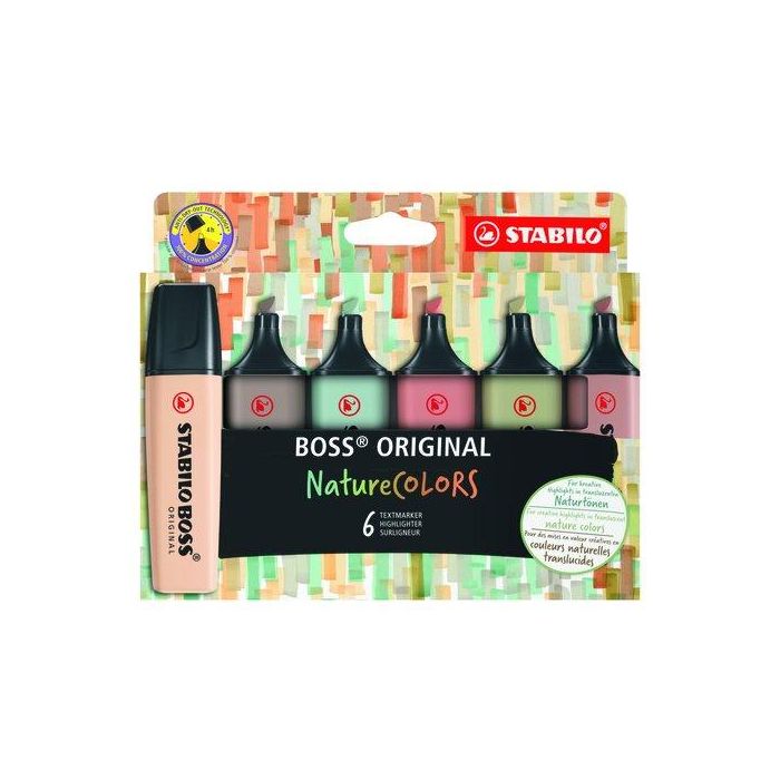 Stabilo Marcador Boss Original Naturecolors, Estuche 6 Ud - Colores Surtidos, Recargable, Tinta Base Acuosa