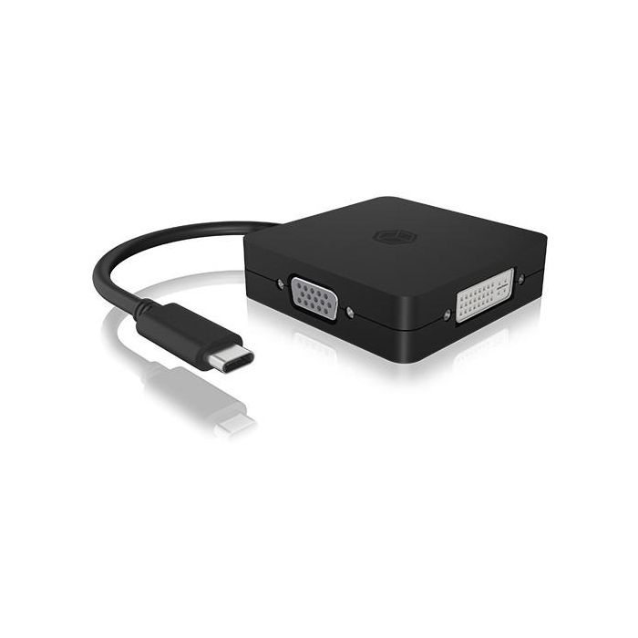 ICY BOX IB-DK1104-C Adaptador de video USB-C 4 en 1, 3840 x 2160 Píxeles, Compatible con Windows y Mac, Negro