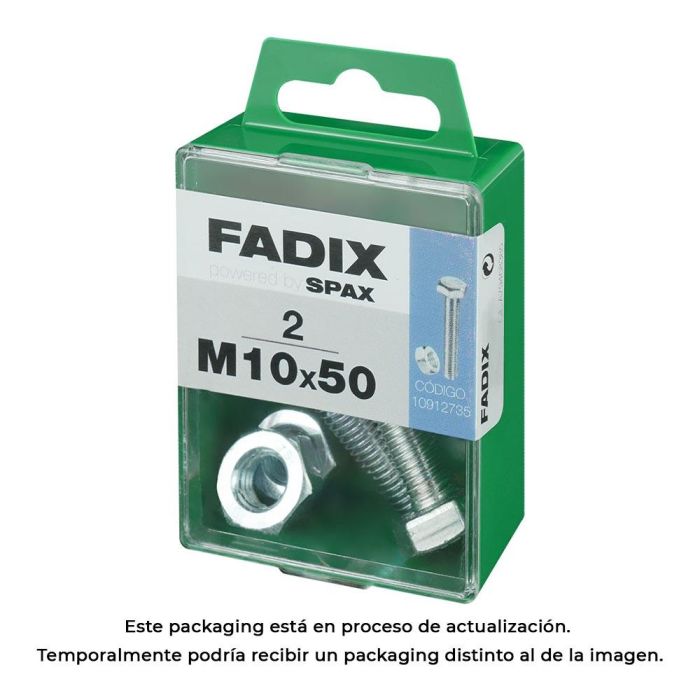 Fadix Tornillo Métrica M10x50mm Cabeza Hexagonal con Tuerca Cincada - Caja 2 Unidades